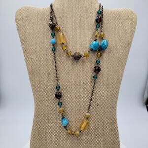 Womens Statement Necklace Turquoise Blue Large Beads Artisan Chunky Beaded Boho